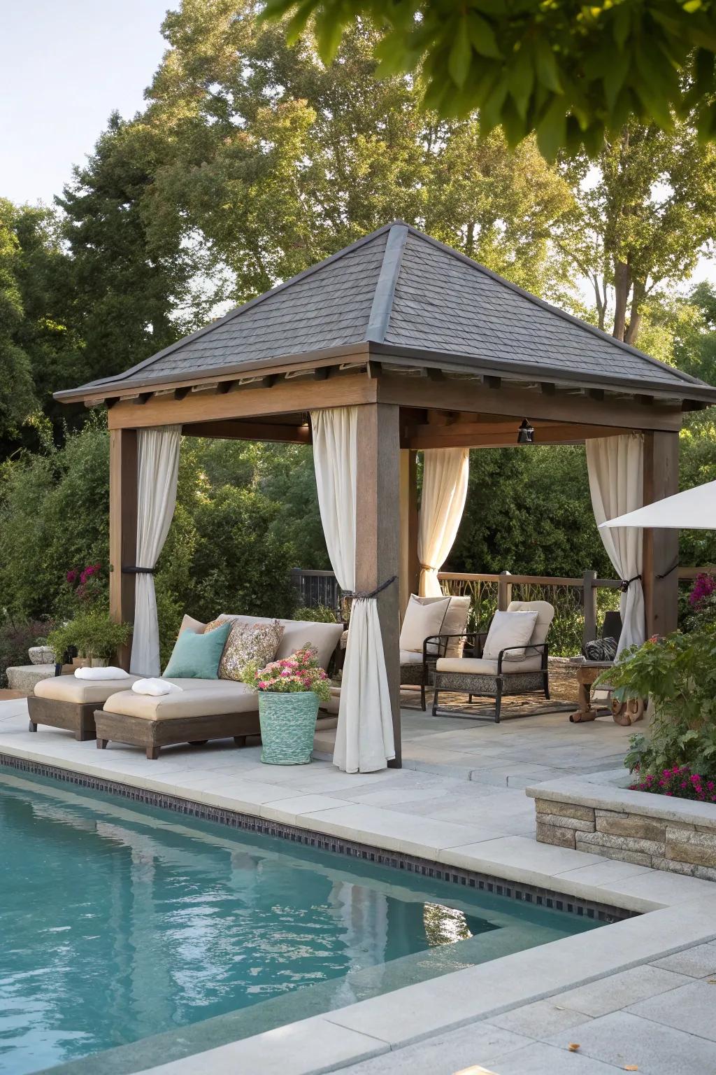 A resort provides a stylish and functional outdoor gathering space.