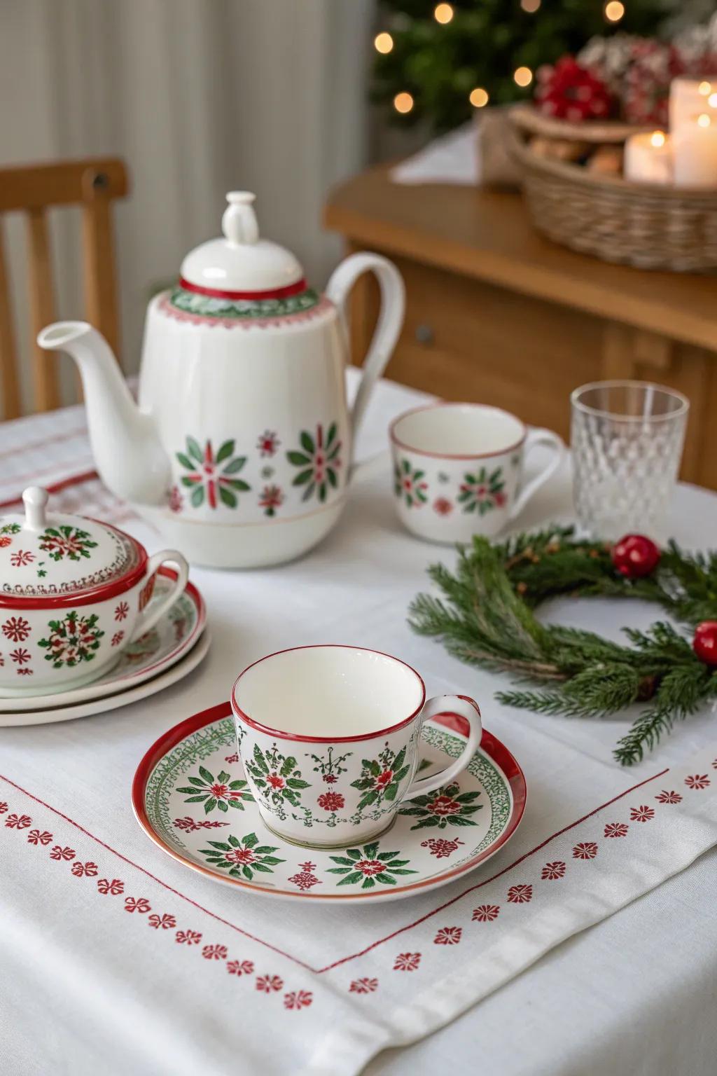 A charming holiday drinkware set enhances cozy moments during the season.