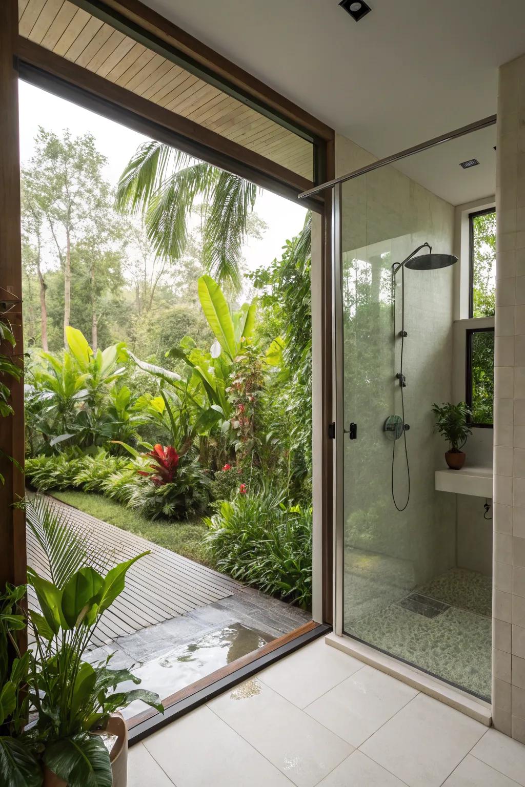 Linking to the open air augments the lavatory’s openness.