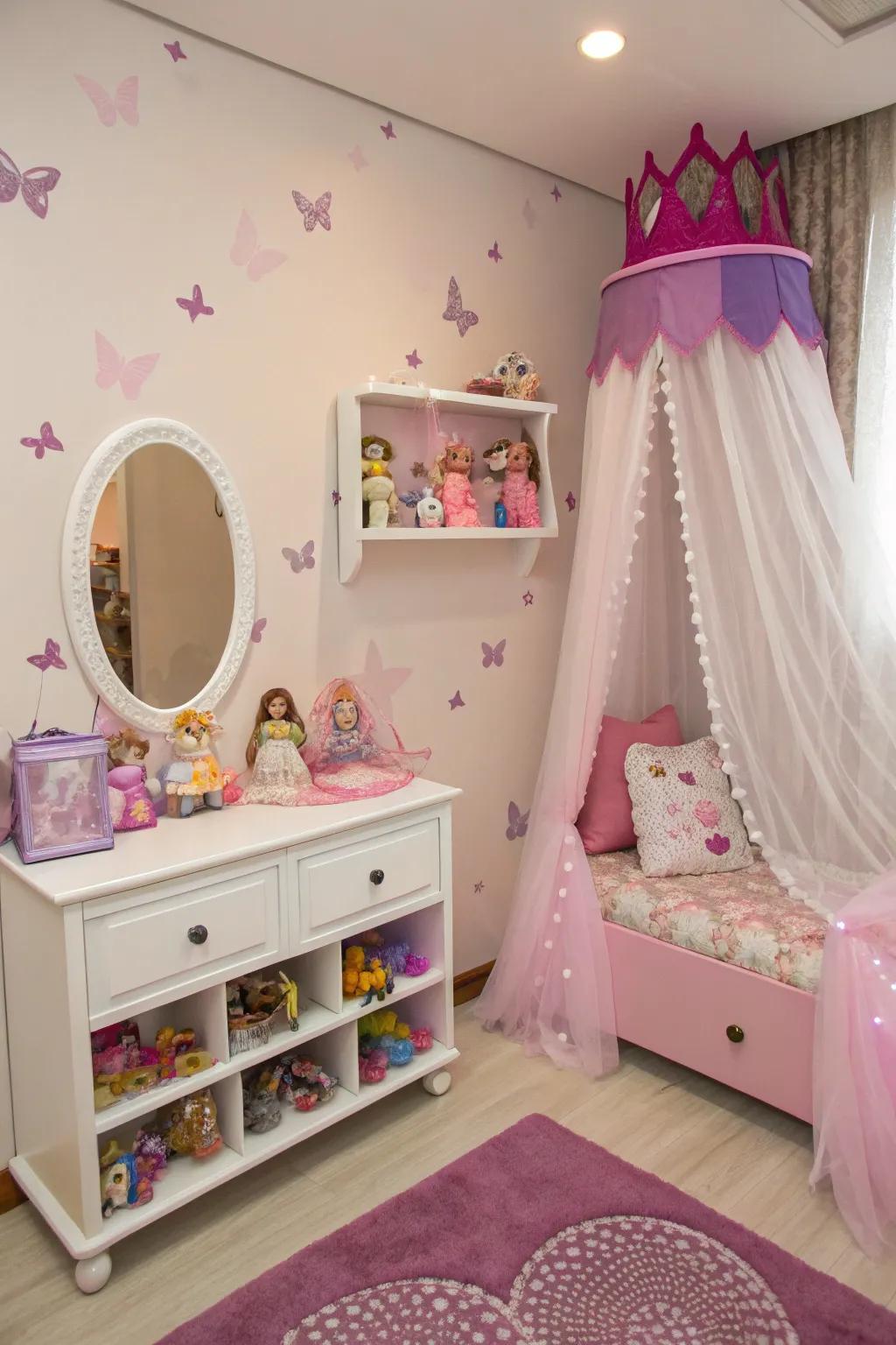 A doll display adds charm and character.