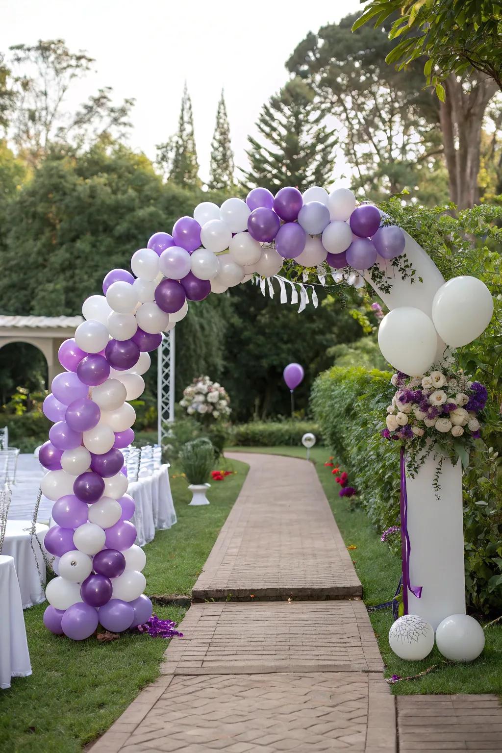 A balloon arch adds a playful and welcoming atmosphere.