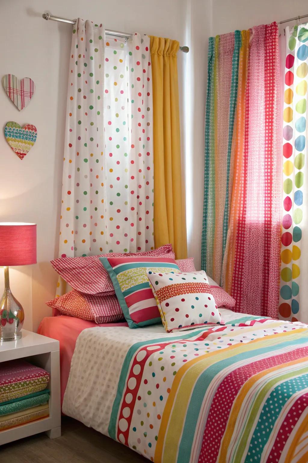 Lively patterns adding whimsy and fun to the bedroom.