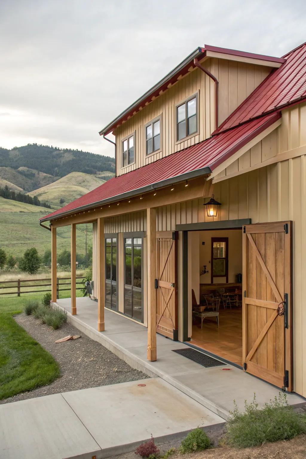 Barn doors add rustic charm and are a space-saving solution.