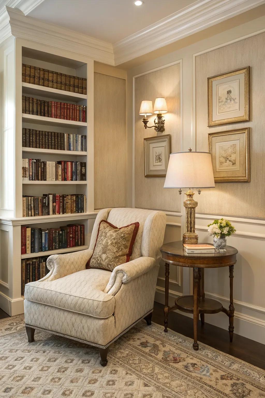 An elegant area for reading that will stand the test of time.