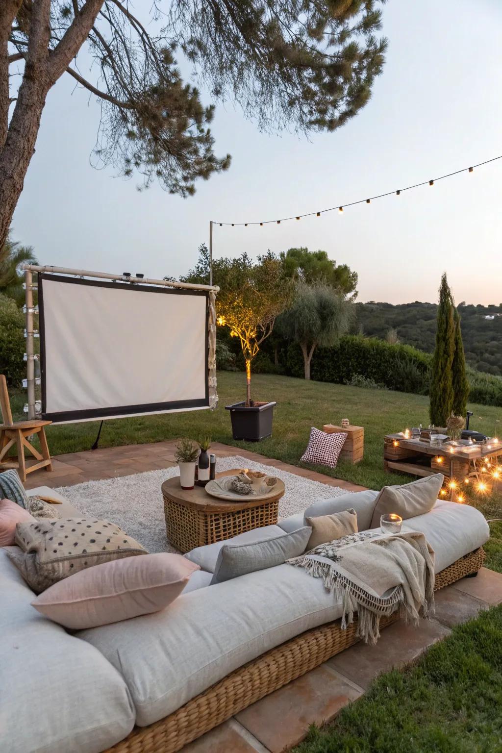 An exterior theater for whimsical cinematic evenings.