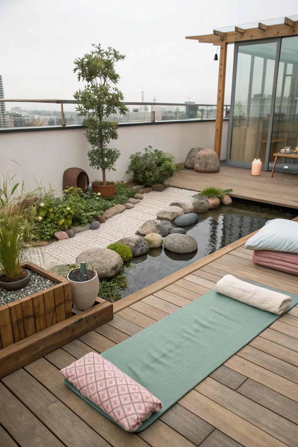 Attain composure atop your terrace via a dedicated zen vicinity.