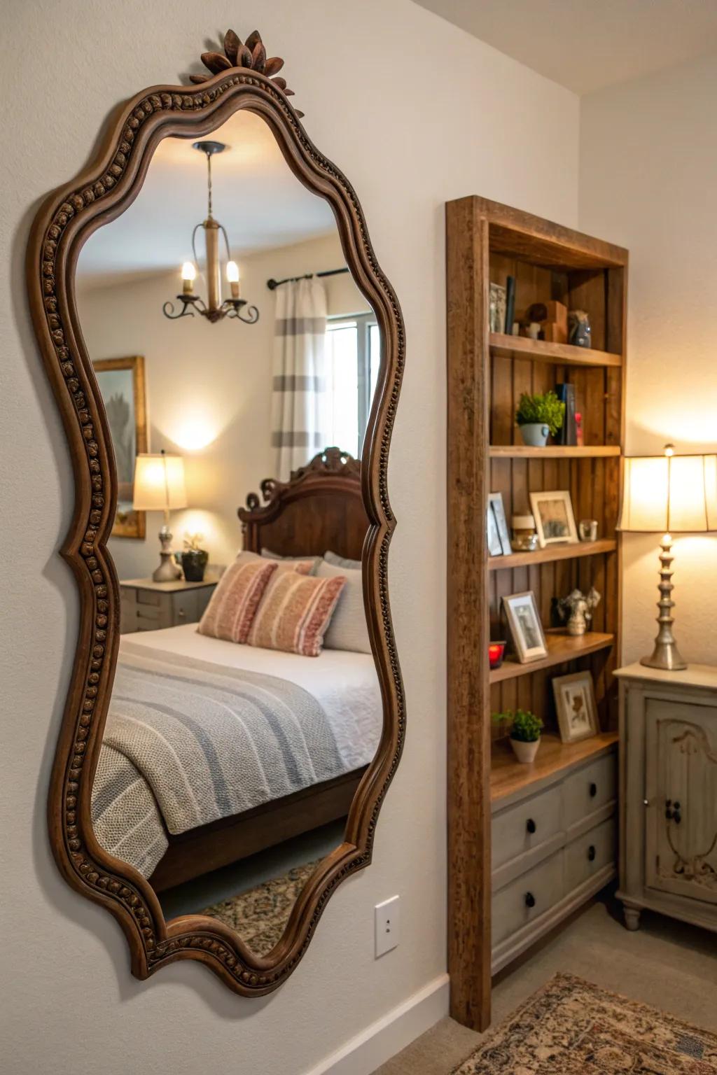 Funky mirrors add intrigue and elegance.