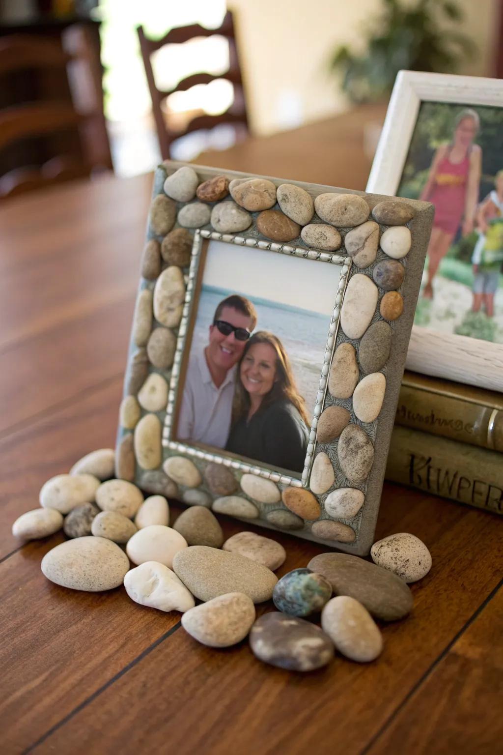 A stone-adorned frame for treasured photos