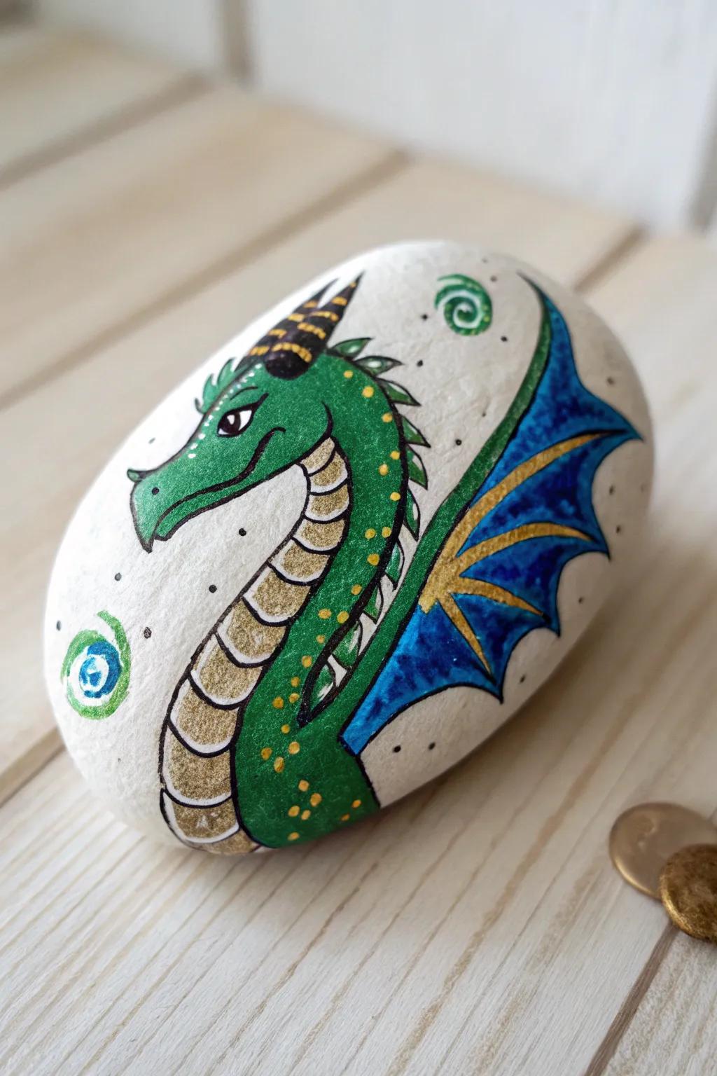 Unleash your artistic spirit with enchanting dragon rock art, where minimalism merges with fantasy.