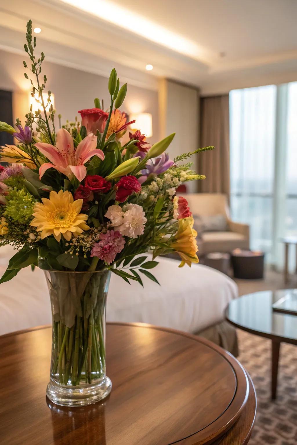 Fresh flowers add natural beauty and romance.