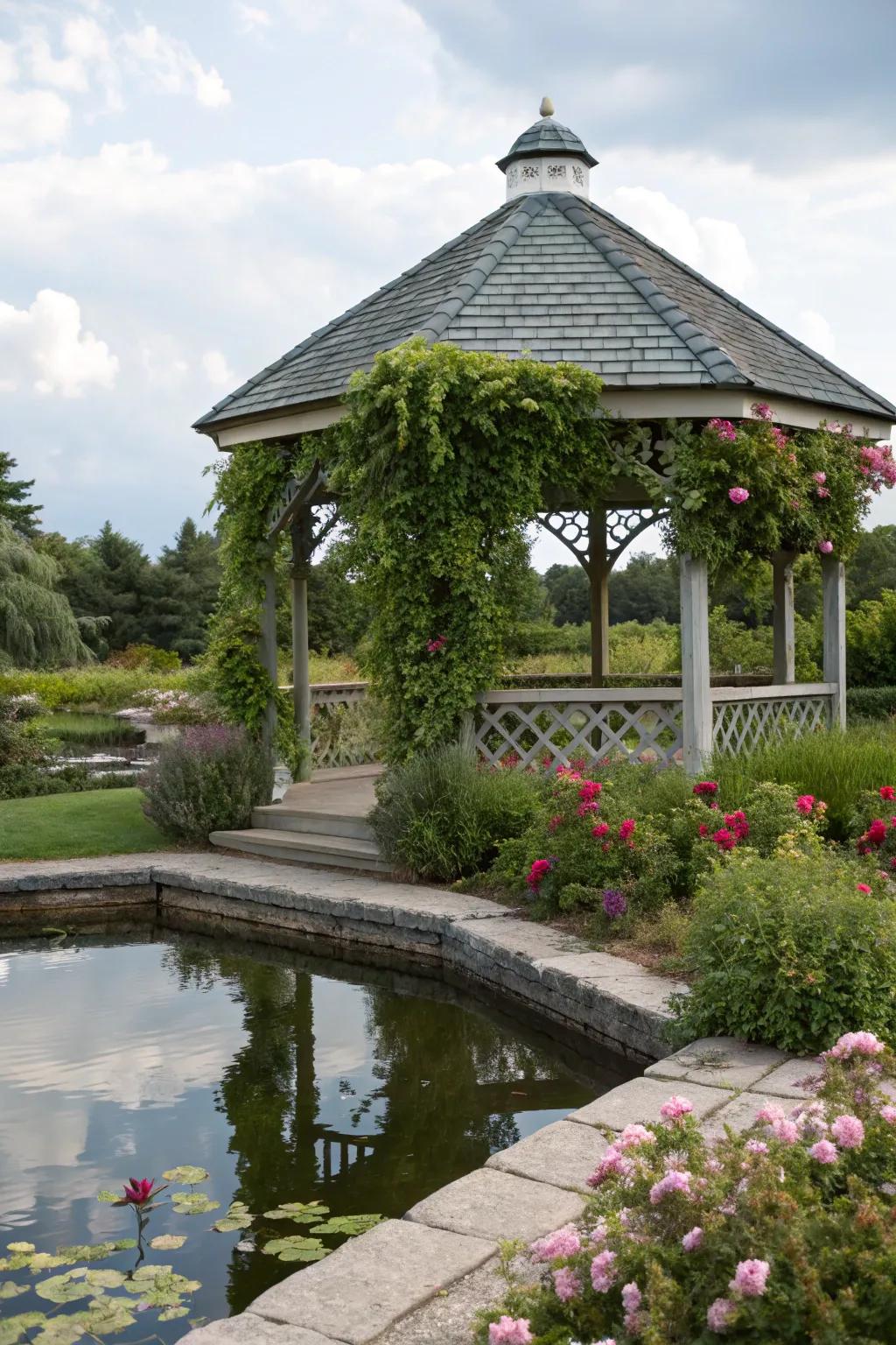 Hexagonal roofs advance geometric charm and singularity.