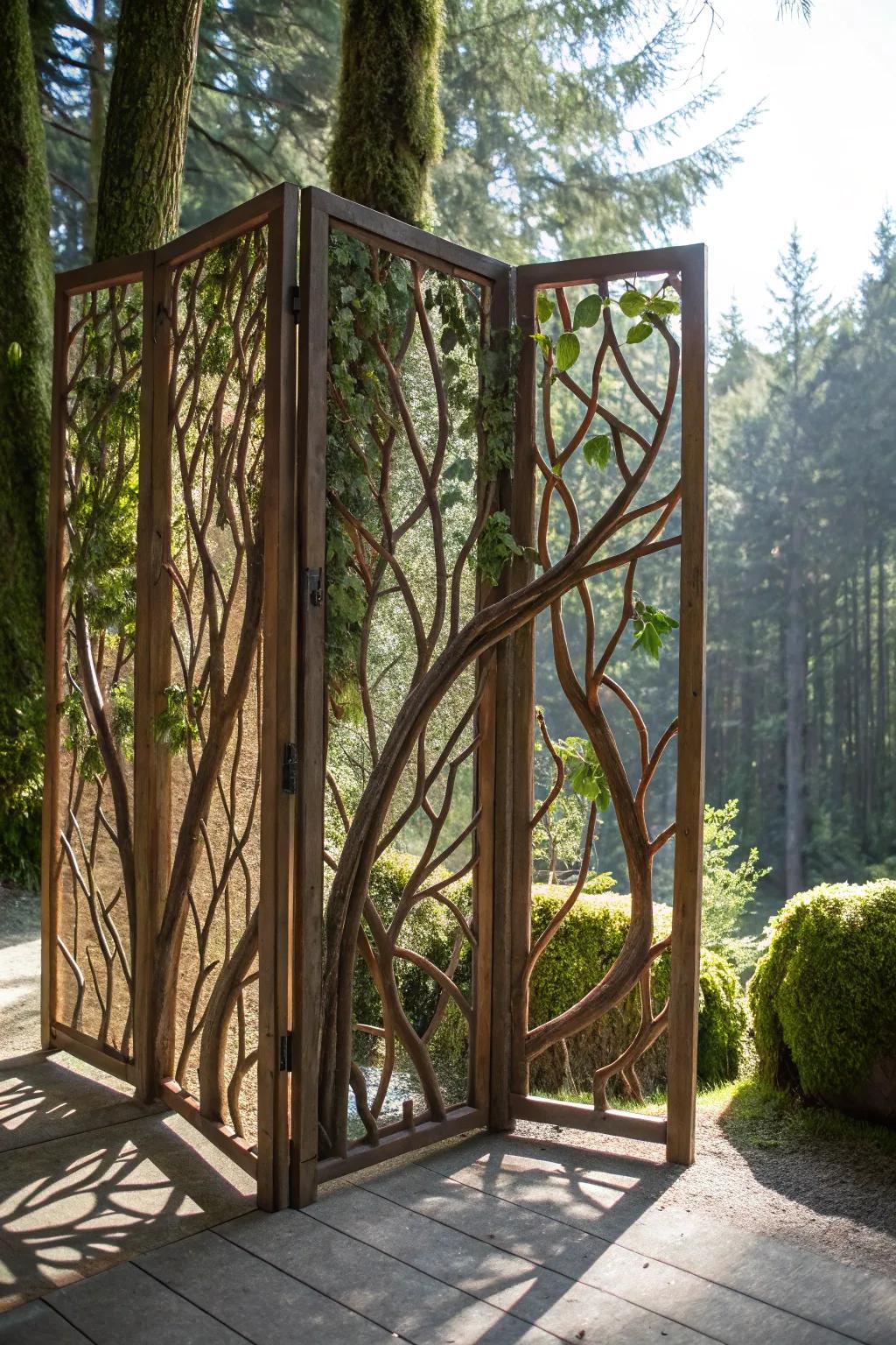 Tree branch dividers impart a fanciful, natural touch to interior spaces.