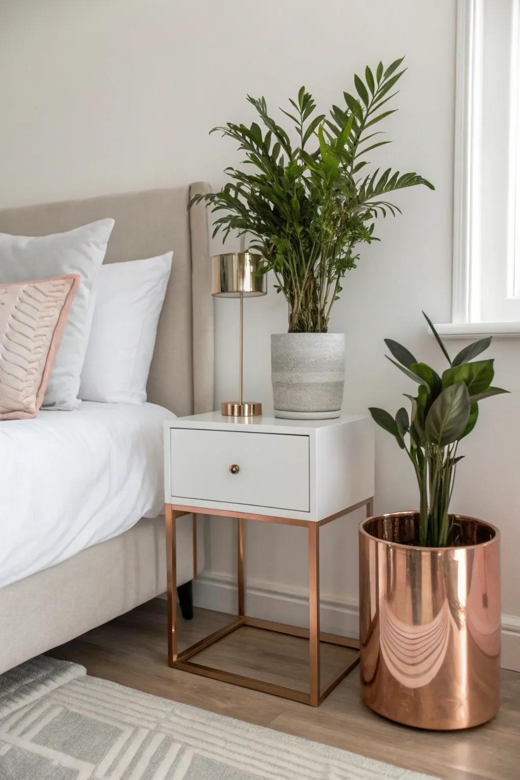 Achieving minimalist elegance with a rose gold planter.