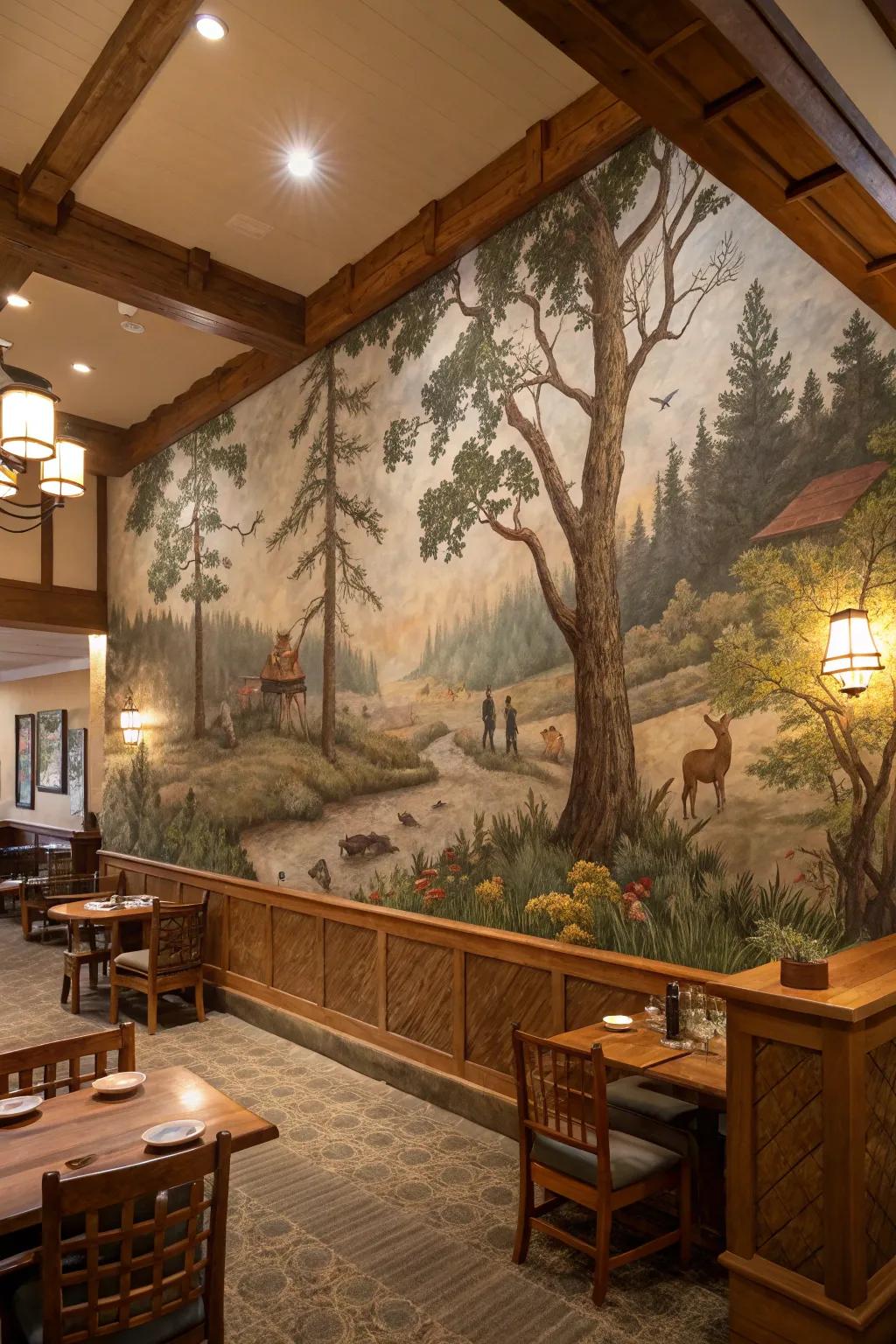 Wall art creates immersive countryside experiences.