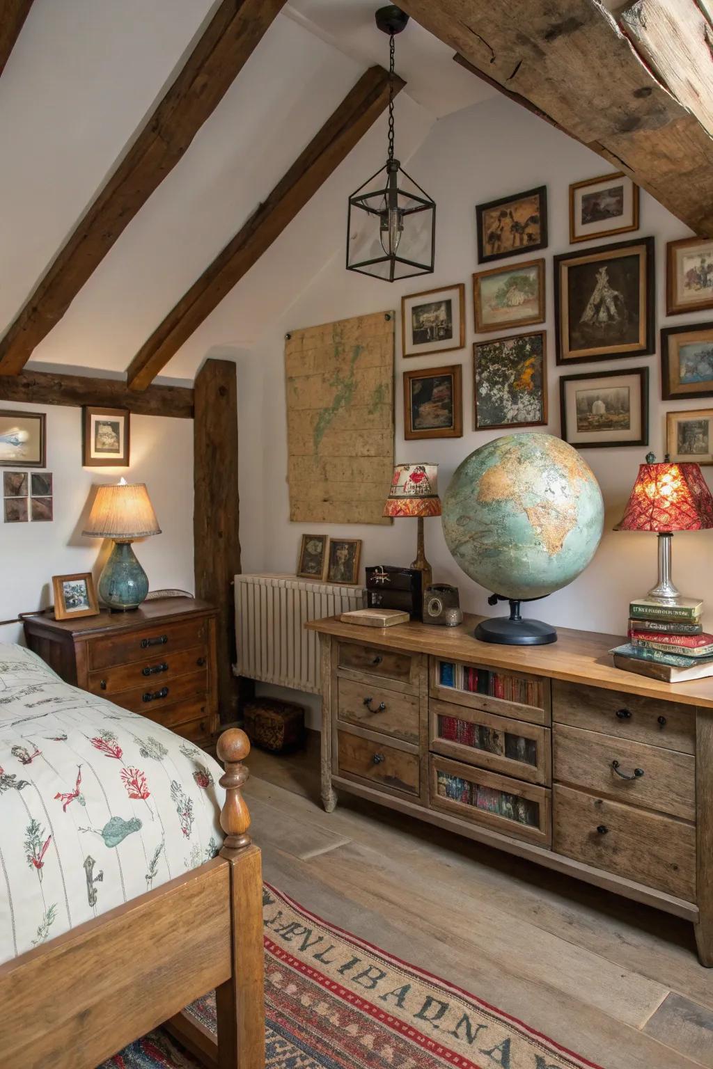 This antique bedroom is given a playful feel with fanciful accents.