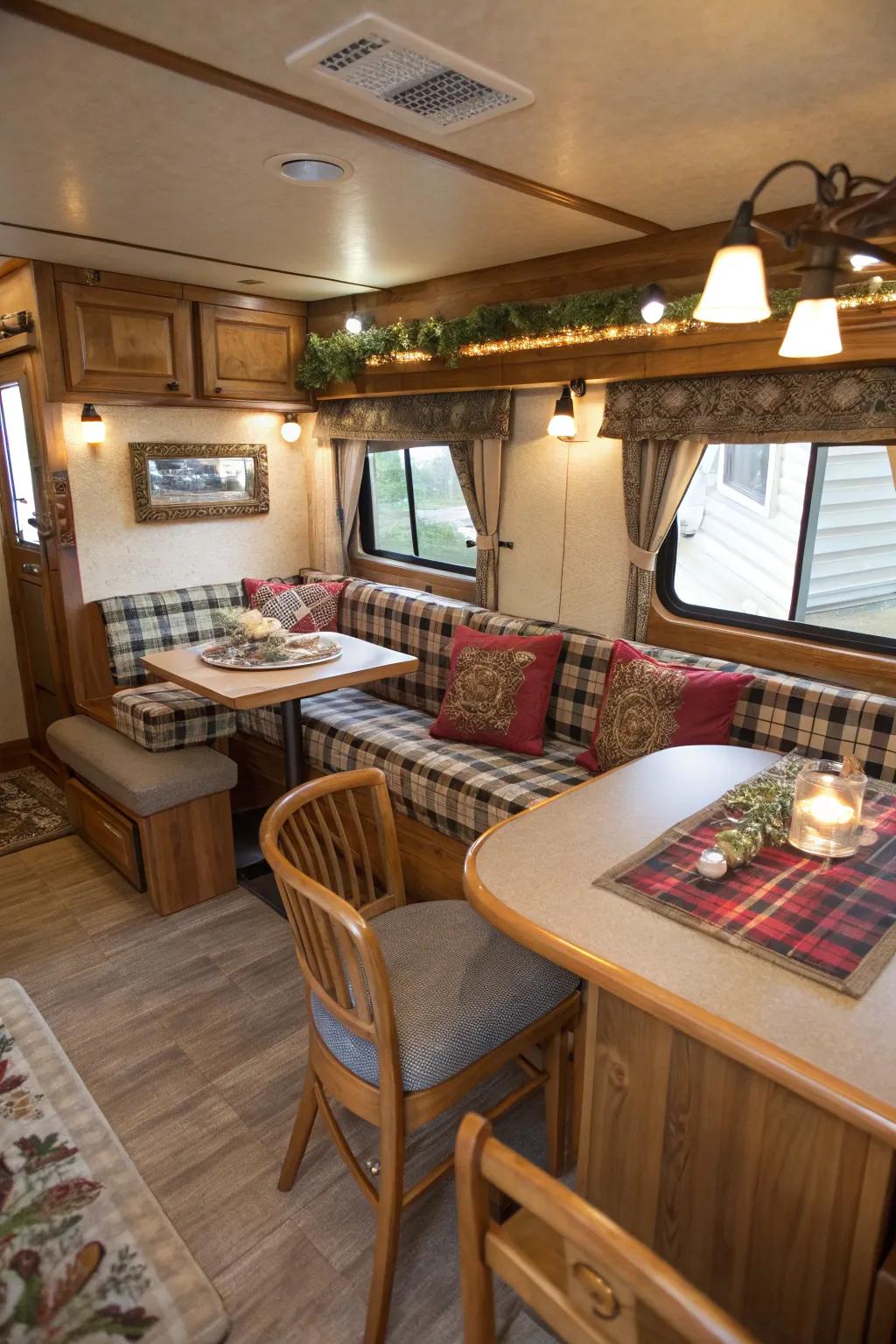 A snug booth cultivates an intimate dining area.
