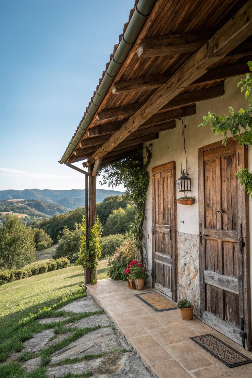 Weathered doors adding character to a rustic home.