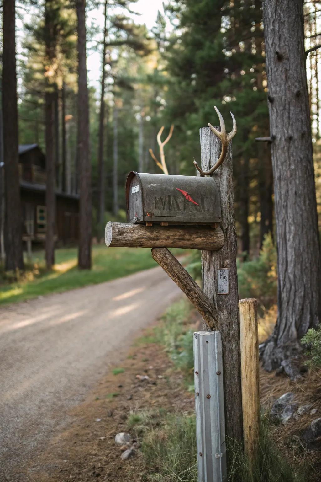 Horn accents deliver a bold, natural flourish to this mail station.