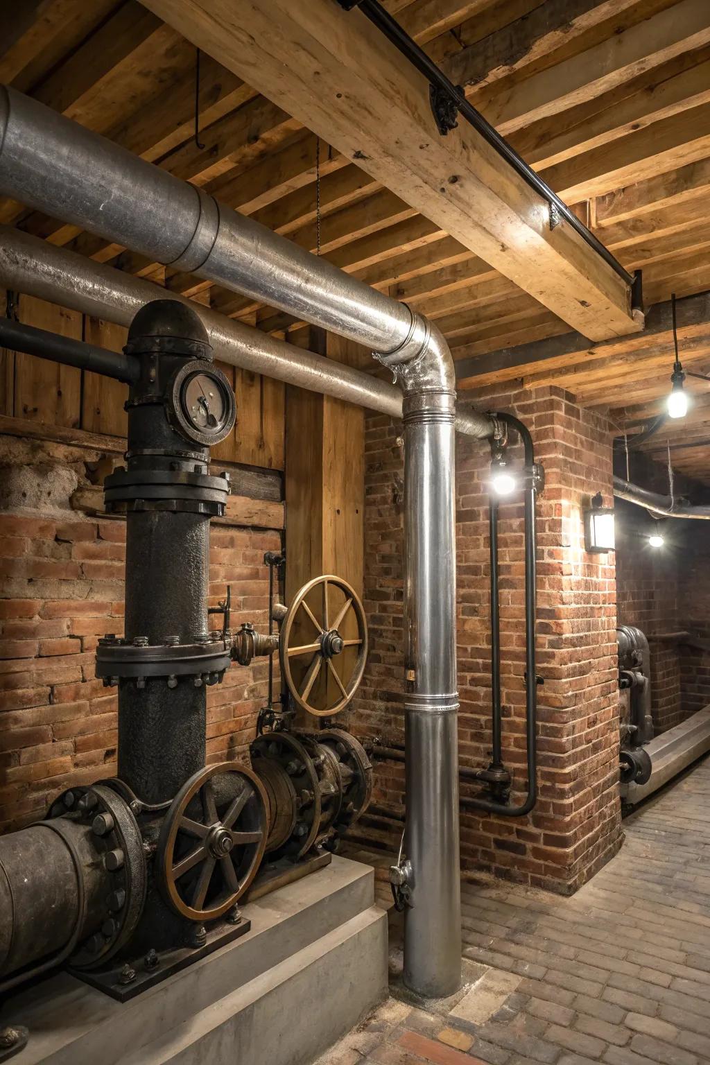 Factory elements, such as metal pipes, add a modern edge.