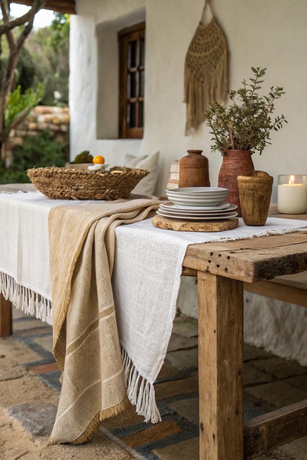 Mixed weaves creating a rich and layered look for the main table.