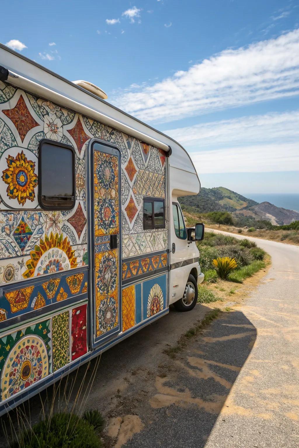 Tile mosaics inject artistic flair with their intricate patterns and vibrant colors.