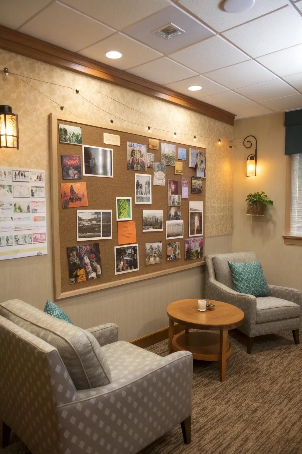 A creative corkboard maintains ideas flowing and imagination active.