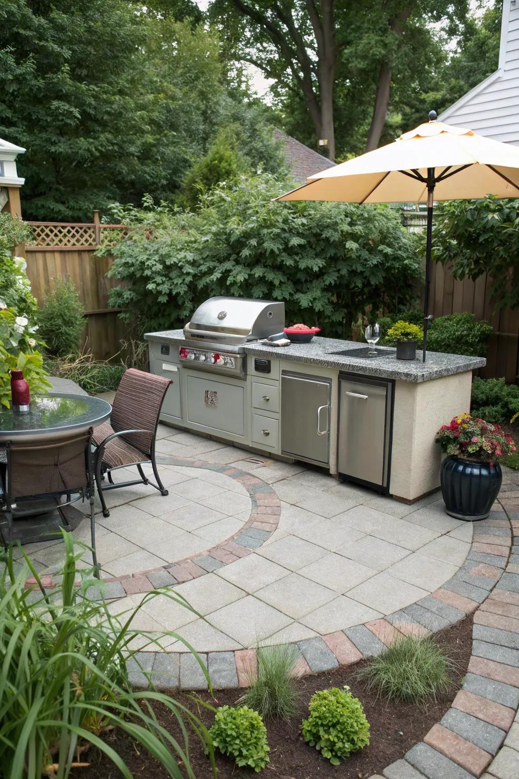 An outdoor cooking area renders dining and culinary activities in the open air delightful.