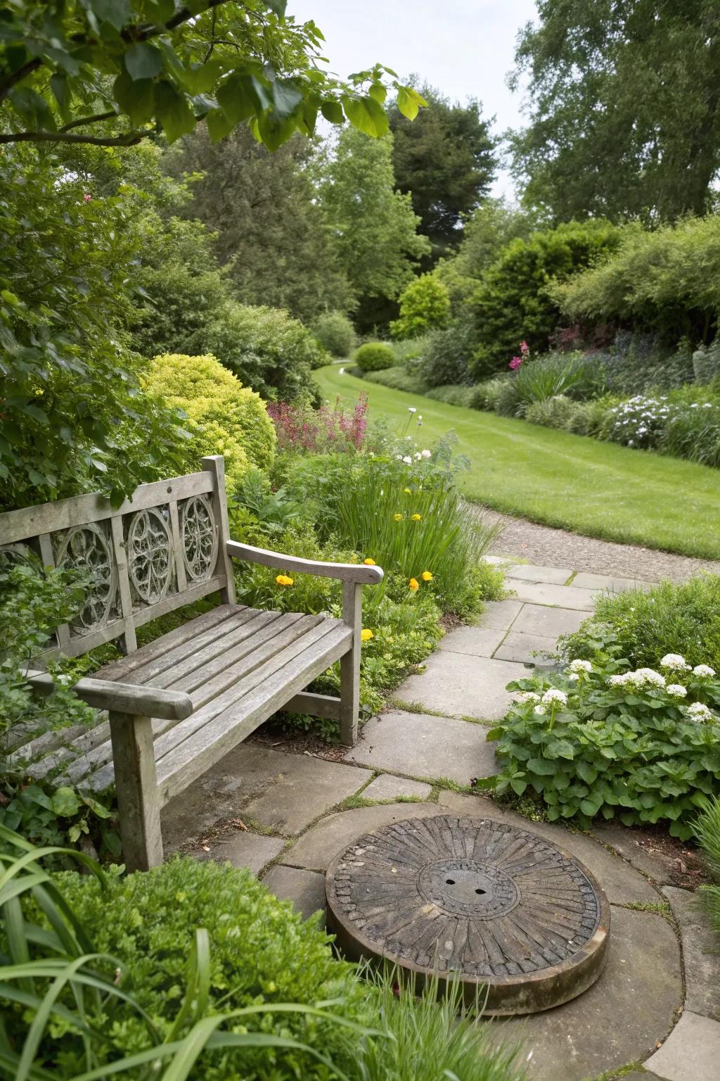 Garden benches offer both practicality and disguise.