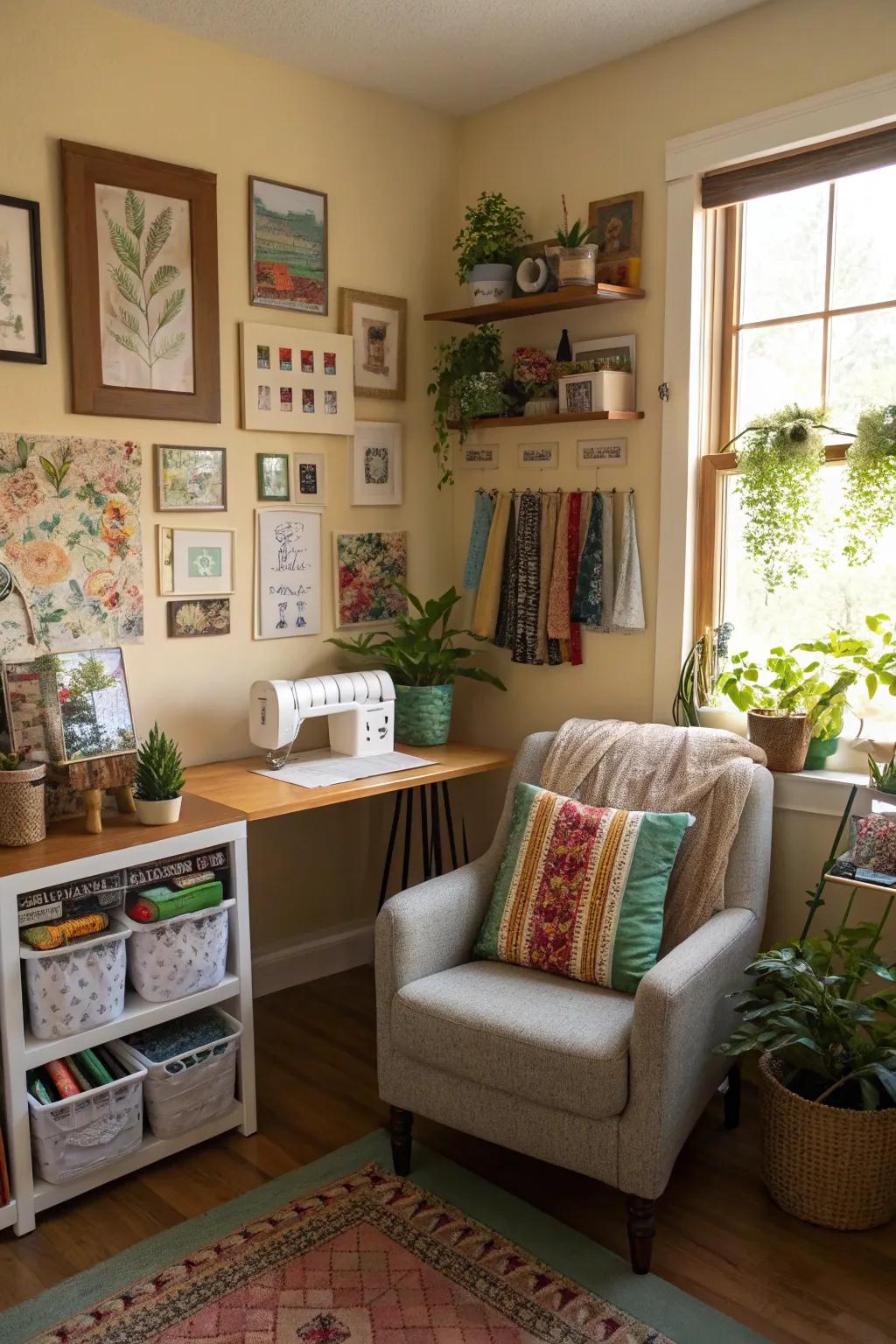 Personal touches make the sewing room inviting.