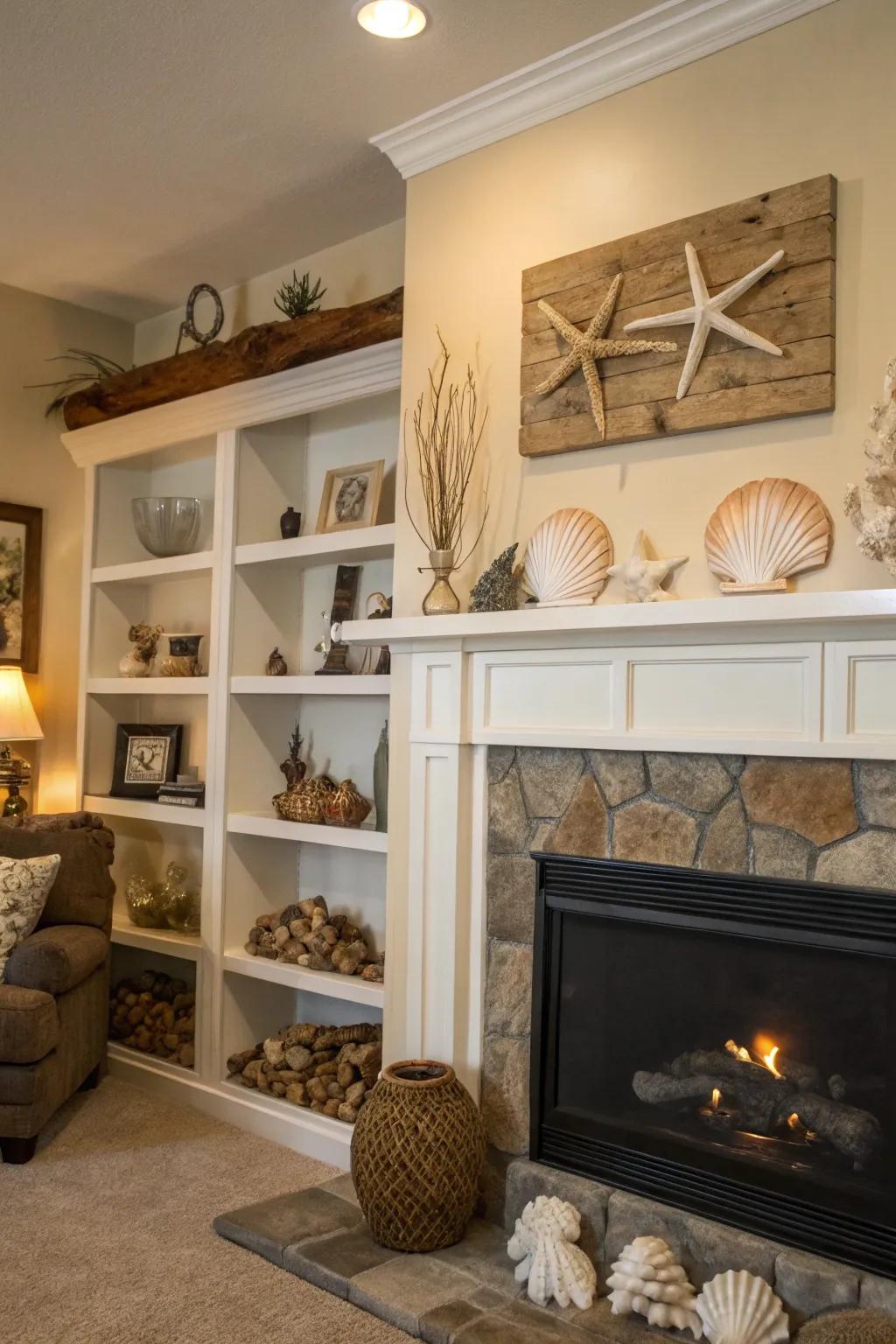 Seaside decor brings a beach vibe to the living space.