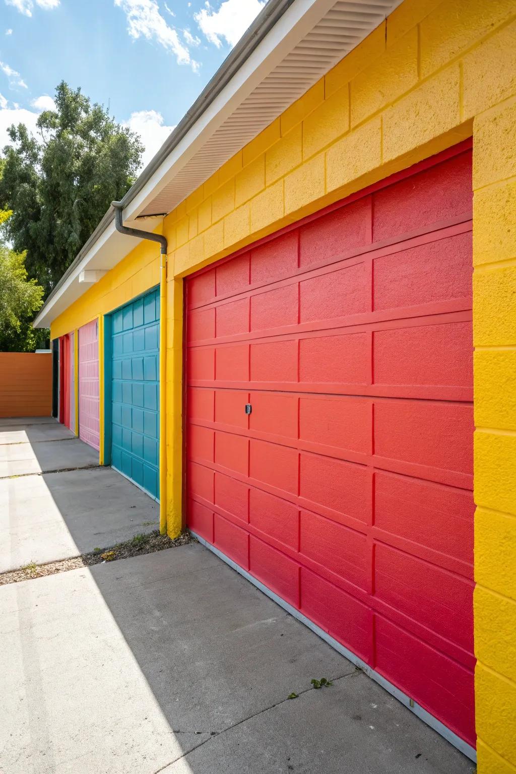 A garage wall painted in a bold, energizing color.