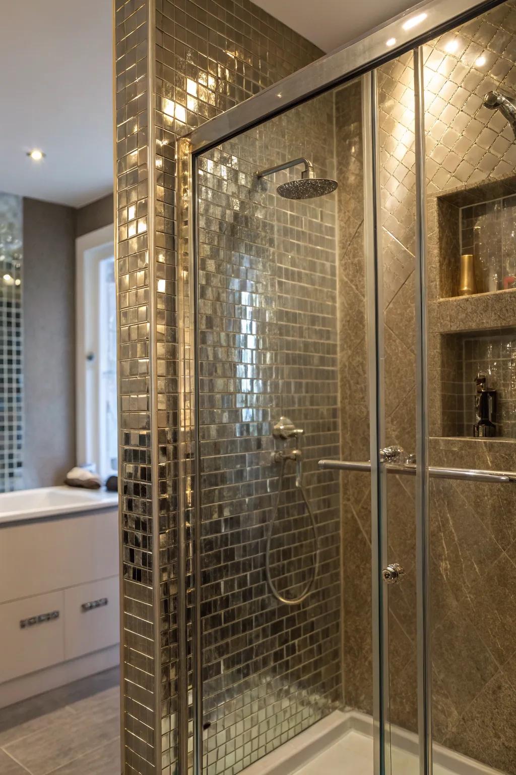 Shiny sections bring glamour and modern elegance to the shower.