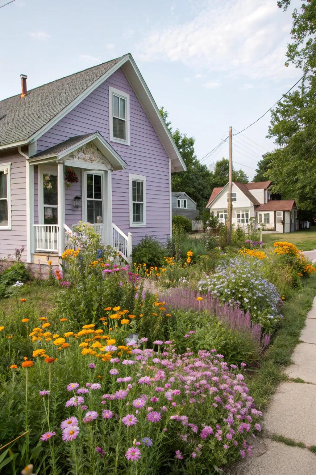 Soft lavender siding for a dreamy and whimsical home.