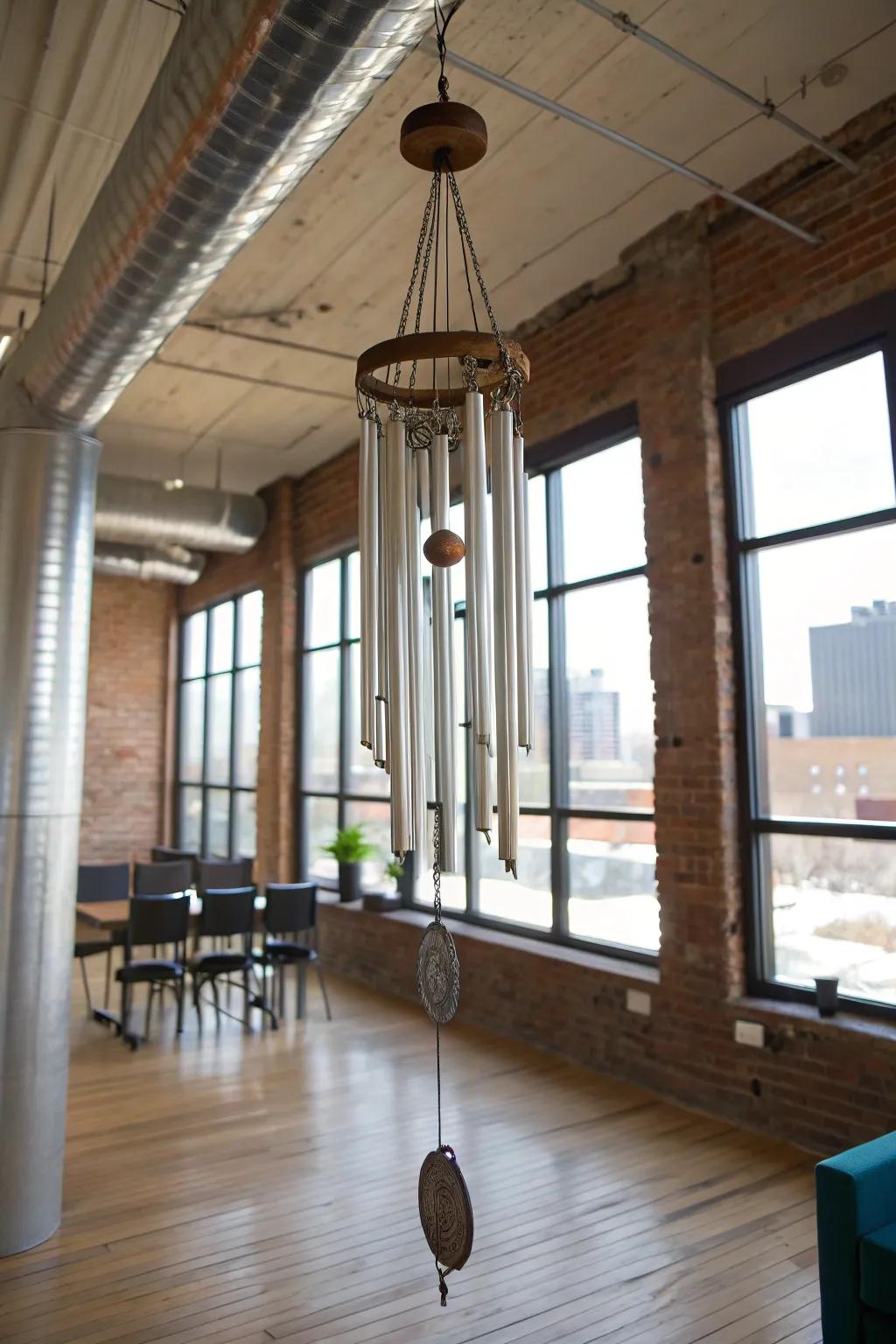 Metallic conduits and silverware fashion an industrial refinement vibe.