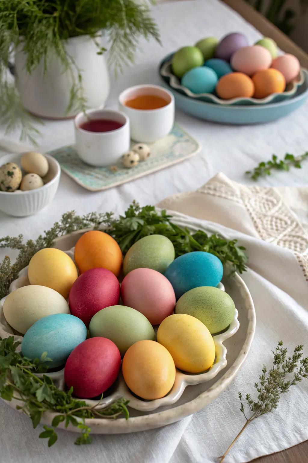 Naturally dyed eggs in subtle, yet stunning colors.