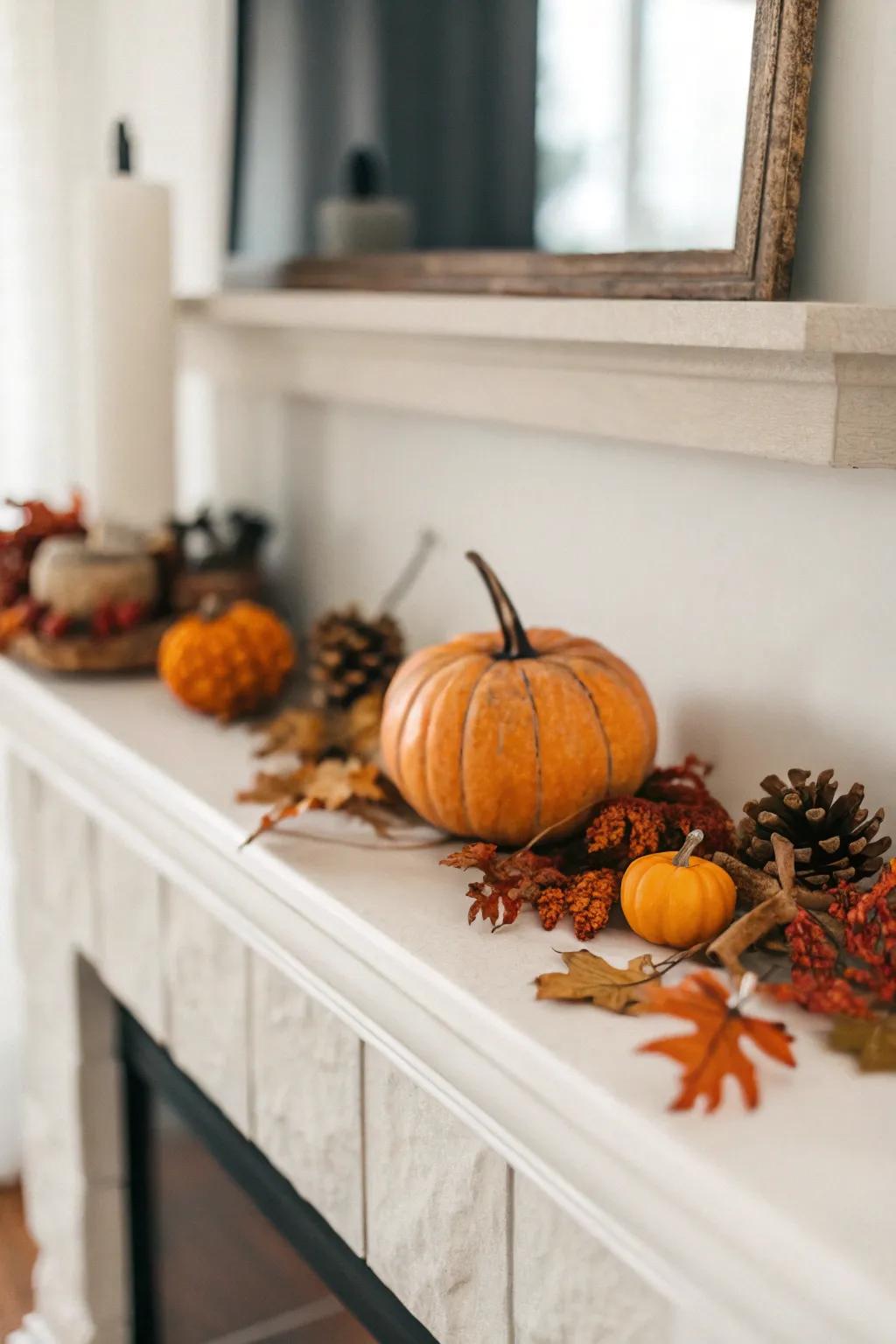 Simple mantel d&eacute;cor highlighting the splendor of simplicity.
