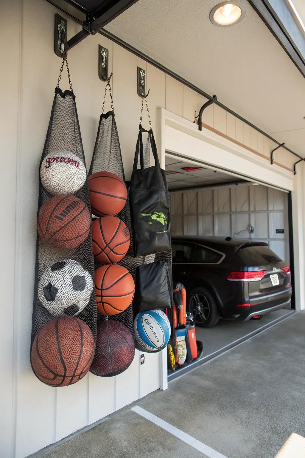 Mesh bags are a simple way to arrange sports balls.