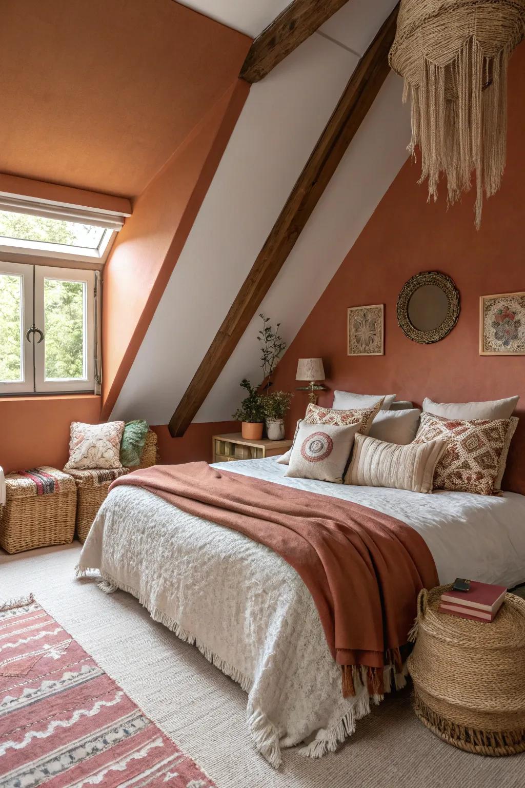 Warm hues wrap this bedroom in a cozy and intimate embrace.
