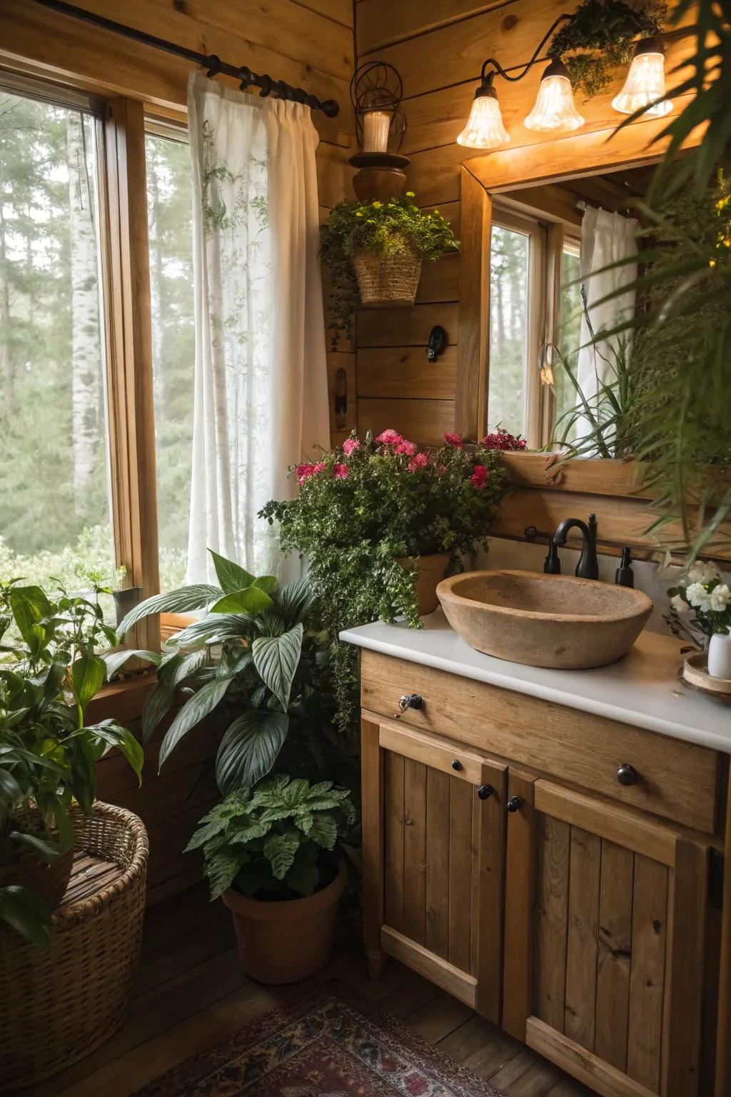 Plants add freshness and connect the space with nature.