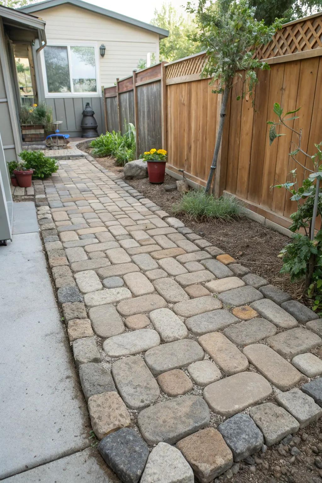 Cobblestone influences convey historic elegance to patios.