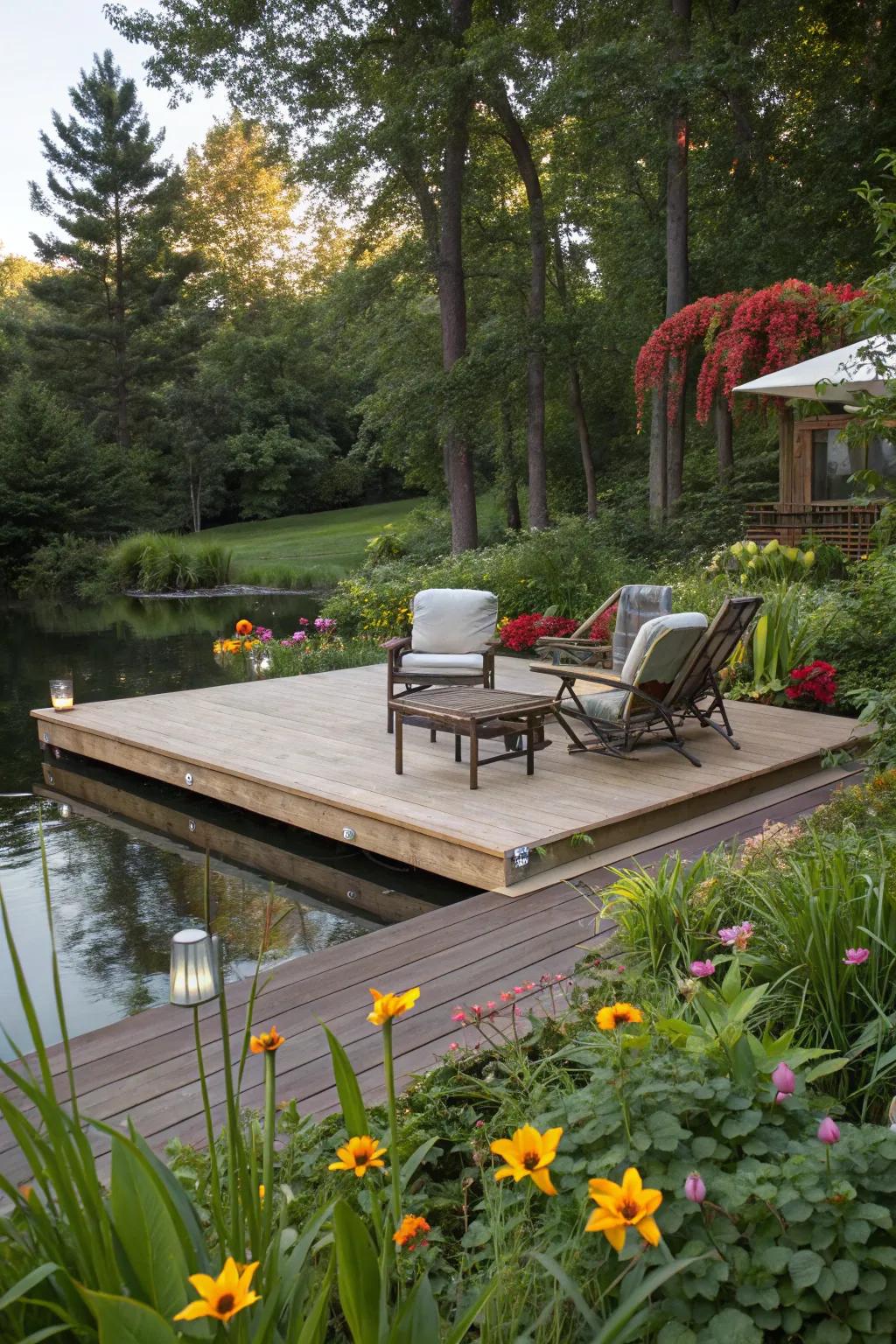 A floating deck extension creating additional area.