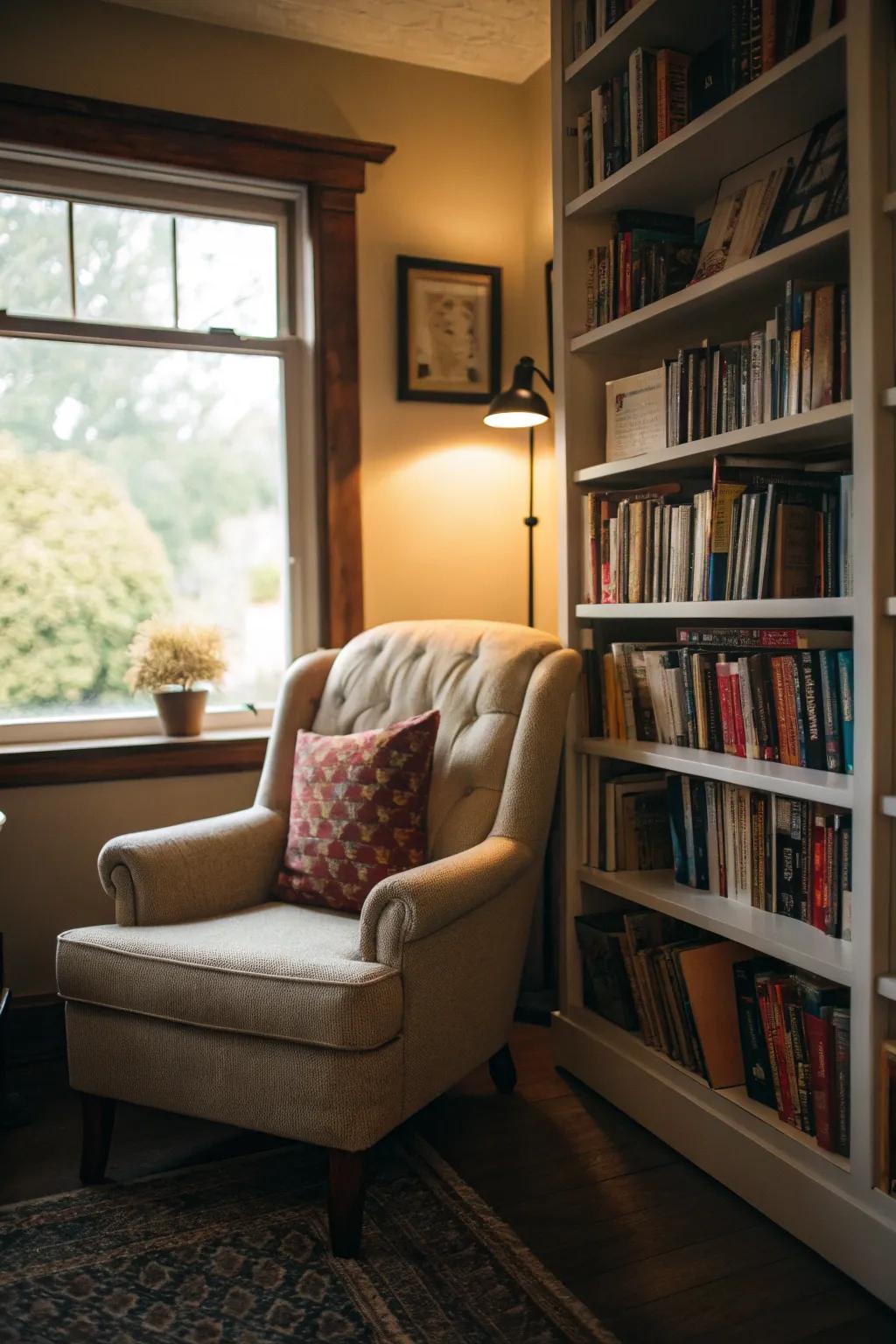 In your home, a reading nook offers a tranquil retreat.
