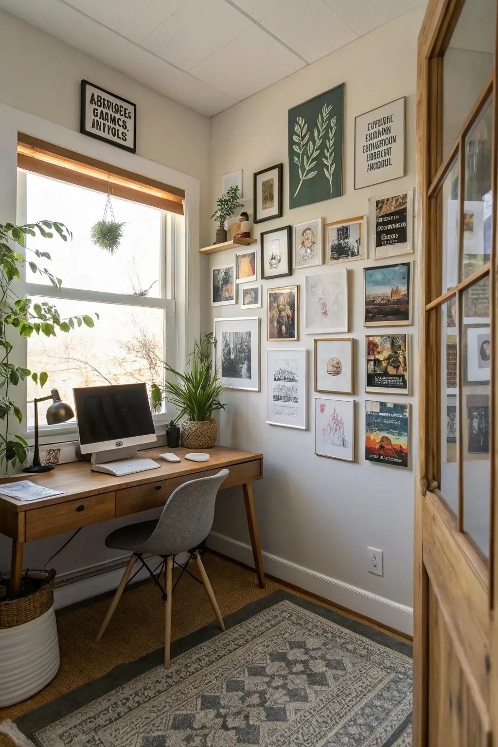 Gallery walls add a personal touch and spark inspiration in your office.