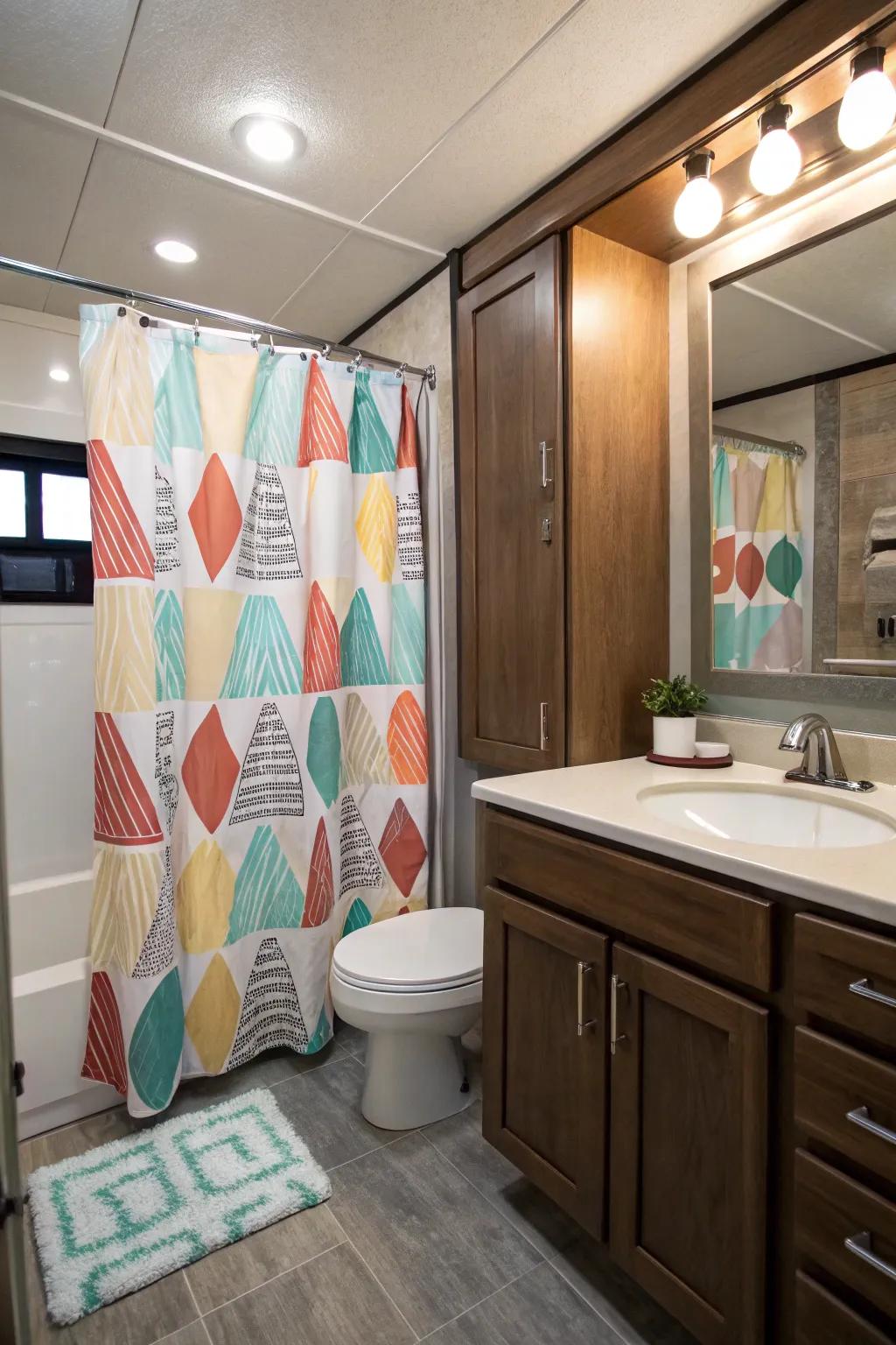 A stylish shower curtain can become a focal point in your bathroom.