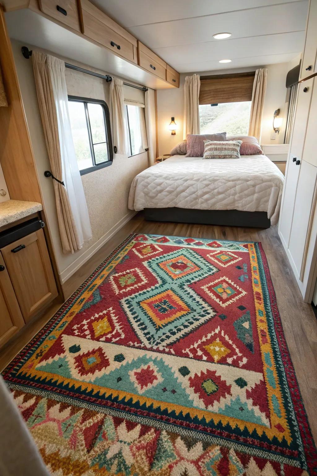 A floor covering adds comfort and ties together your RV bedroom.