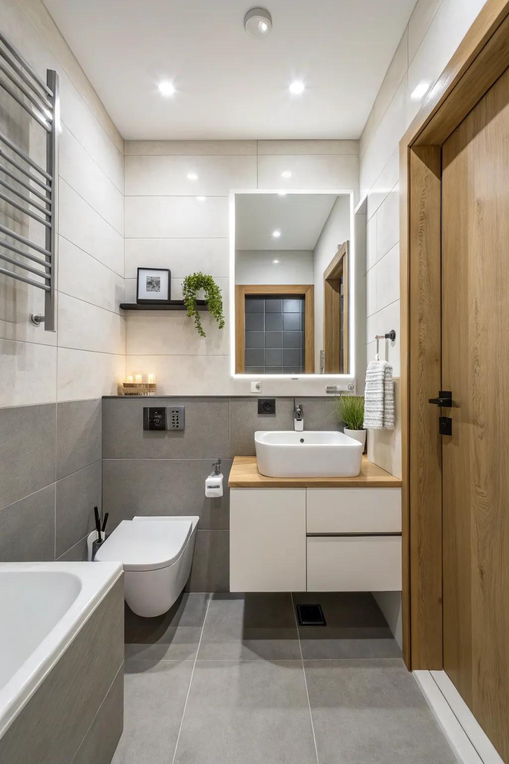 Minimalist fixtures keep the design clean and open.