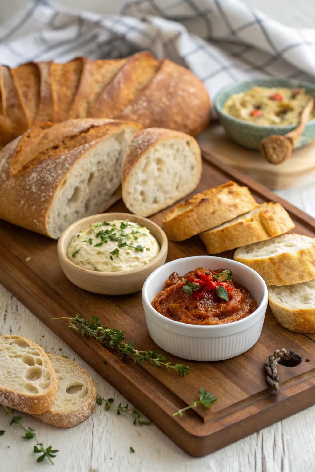 A classic loaf and dip selection bringing warmth and comfort to the table.