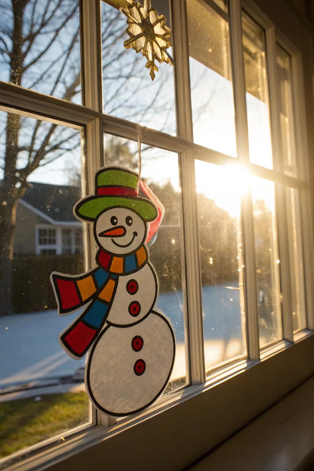 Snowman window adhesives infuse a playful accent to home decor.