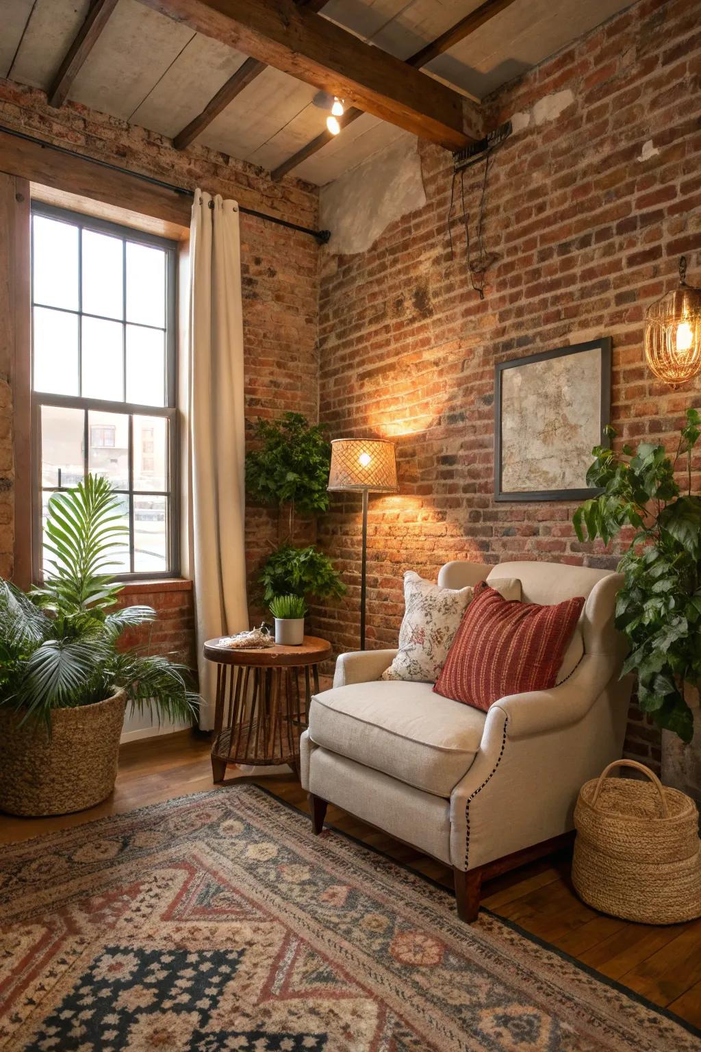 Exposed brick that injects countryside texture into a Southern interior.