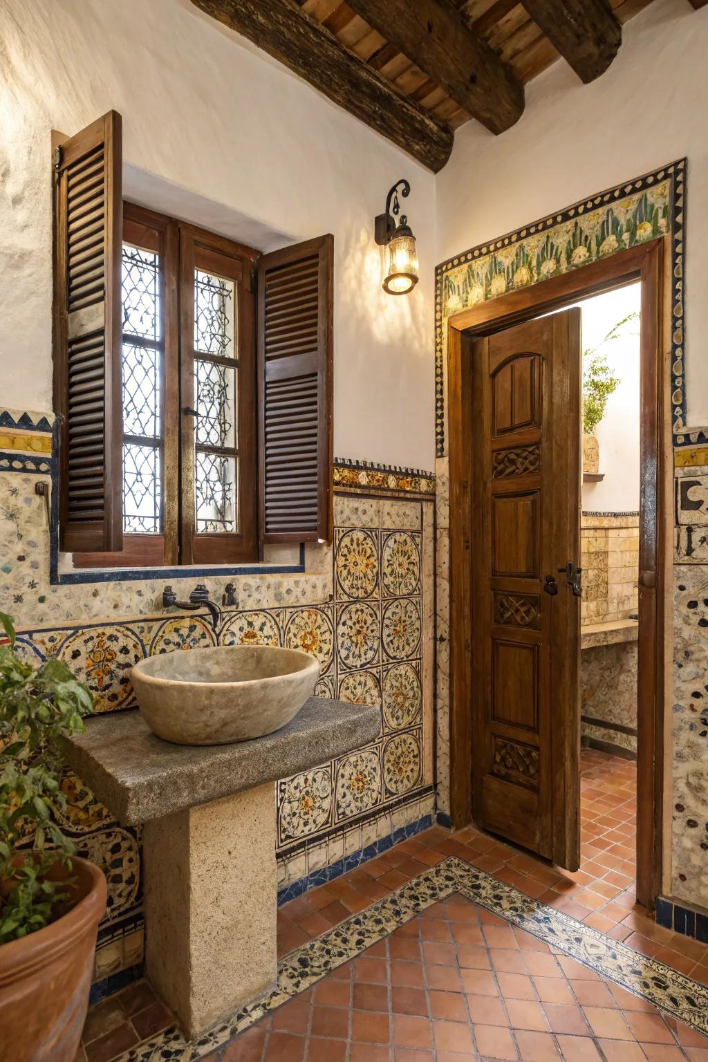 Stone sinks introduce an organic element to the bathroom.
